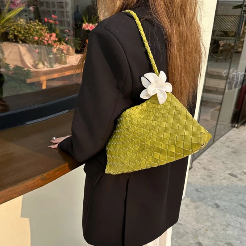 PU Hand-Woven women's Bag, Vegetable Basket Sailboat Bucket bag, Casual Vacation Handbag Shoulder Bag.