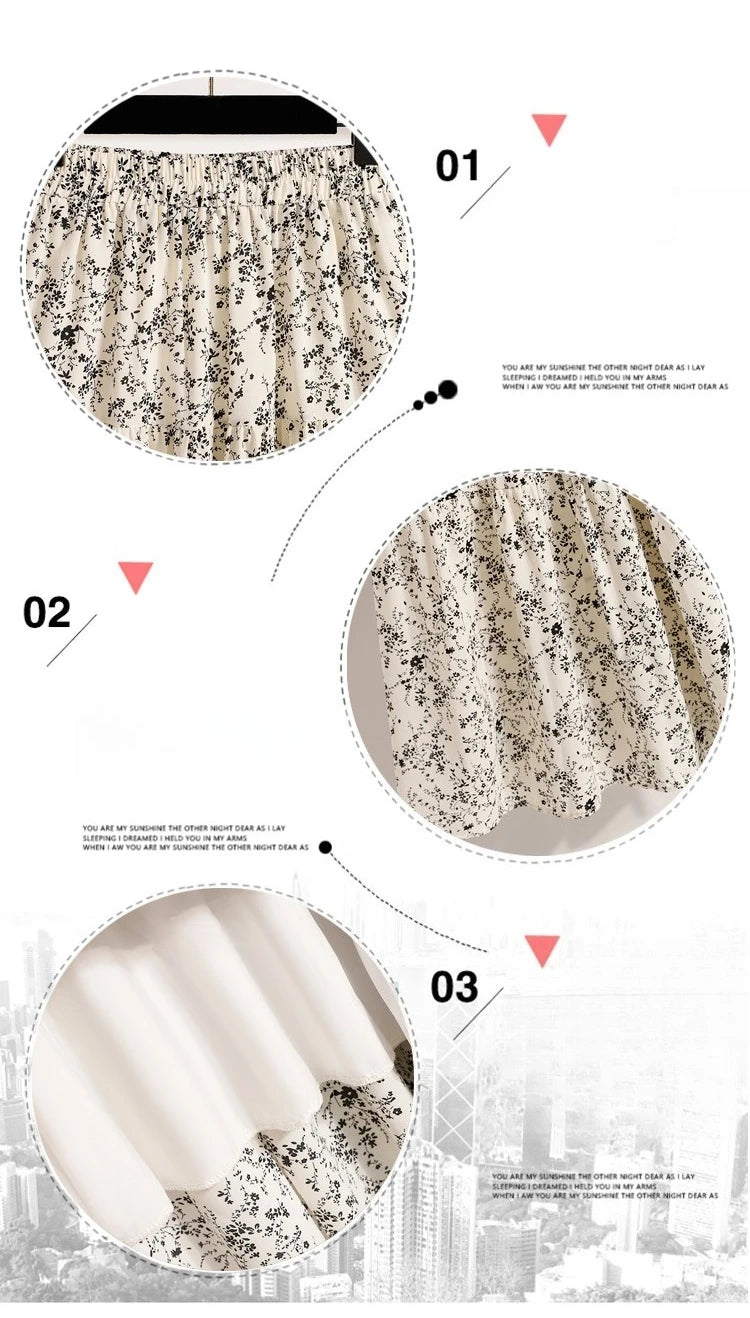 2025 Vintage Draped Elegant Chinese Style Women's Half-length Skirts Autumn Floral Pleated A- Line Skirt With Lining.