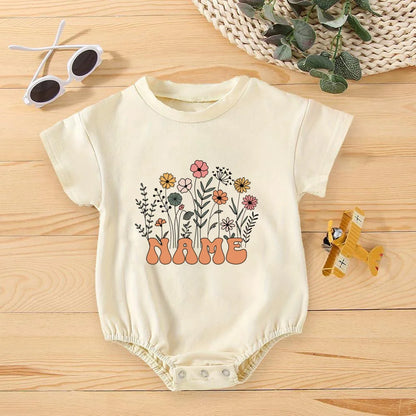 Personal isierte Blume mit Namen Blase Stram pler Säugling Sommerkleid ung Baby übergroßen Body Retro Neugeborenen Kurzarm Overall.