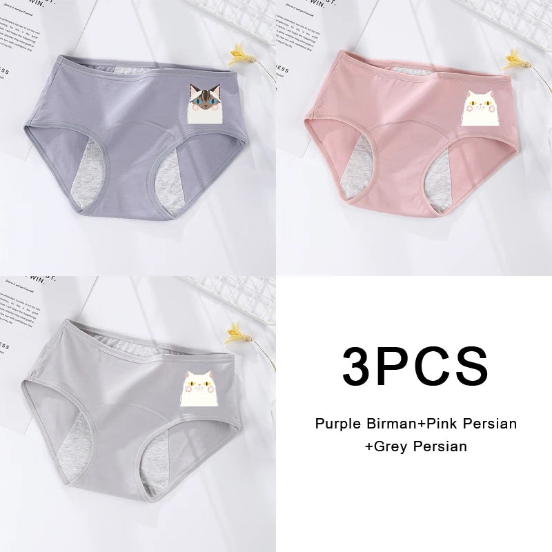 3PCS/set Women's menstrual briefs large flow postpartum water absorption leakproof briefs women's pure cotton menstrual briefs.