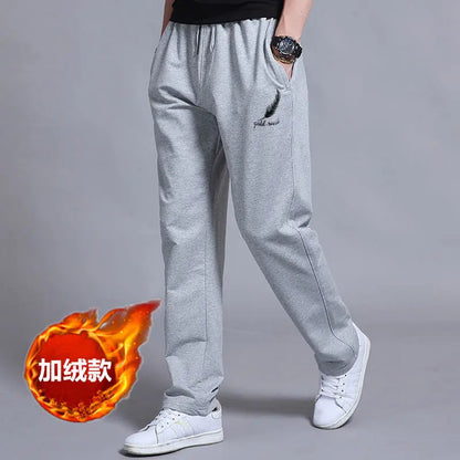 Autumn Winter Fashion Harajuku All Match Trousers Men Loose Straight Leg Sports Pants Plus Velvet Casual Men's Pants Sweatpants.