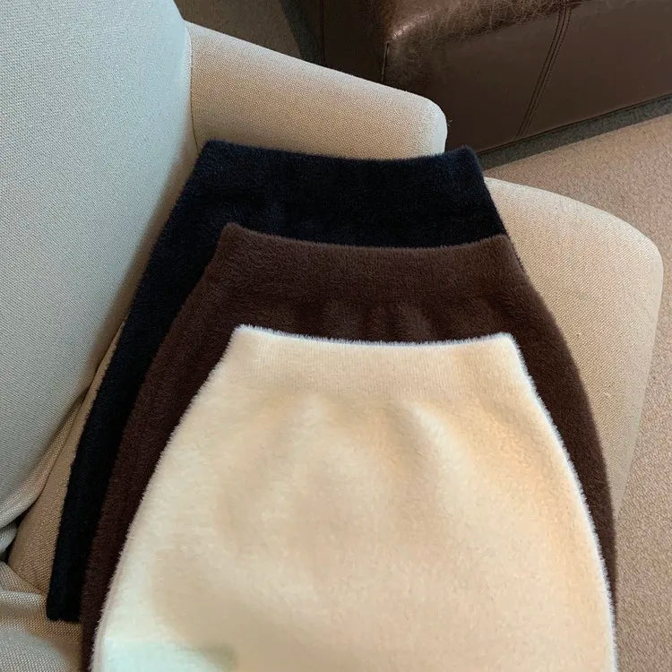 Faldas Mujer Moda Slim Sexy High Waist Wrap Hip Black Furry Skirt Women Mini Autumn Winter Bottom Wild Woolen Elegant Korean.