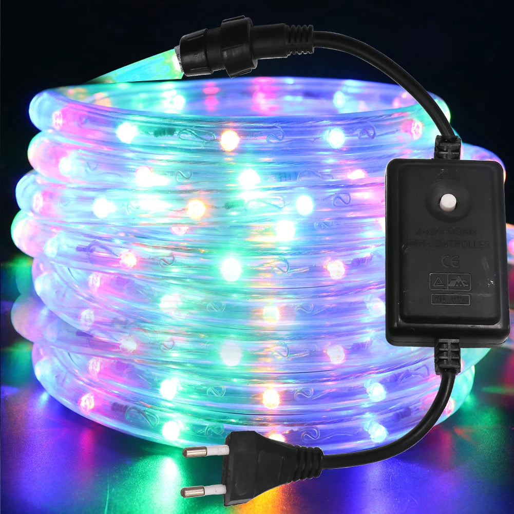AC 220V Neon LED Strip Waterproof 360 Degree Round Neon Sign Light Blue Red White Outdoor Rainbow Tube Rope Light Party Decor.