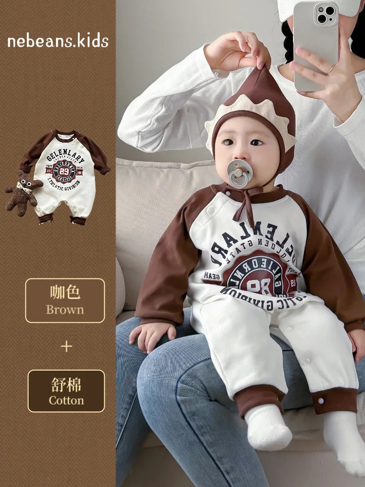 Ins 2024 Frühling Herbst Baby Jungen Bodysuit Baumwolle gestreiften Cartoon gedruckt Langarm Kleinkind Jungen Stram pler Neugeborene Jungen Outfits.