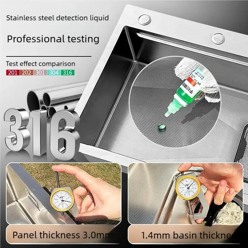 316L Stainless Steels Kitchen Sink Household Dish Vegetable Wash Basin Can be Installed On Either Side Large Single Slot