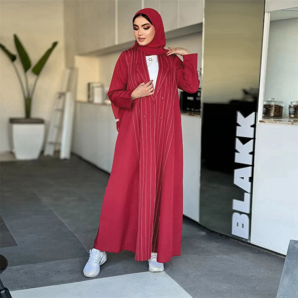 Ramadan Eid Red Kimono Open Abaya Damen Dubai Luxury Islam Muslim Summer Women Kebaya Kaftan Robe Femme Musulmane without hijab.