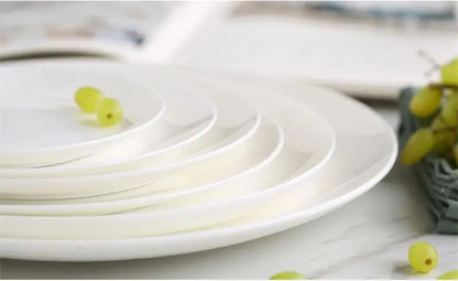 8 inch, plain white bone china vintage round deep plates, white ceramic tray, japanese style, dinner serving plate