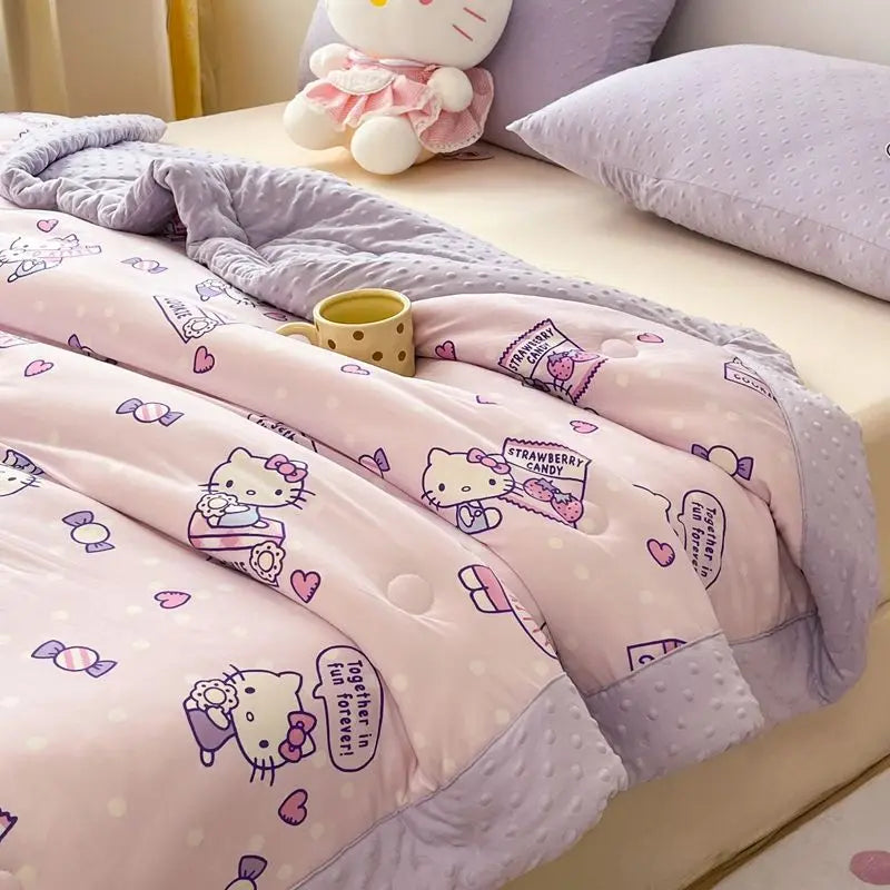 New Disney Anime Mickey Minnie Strawberry Bear Kawaii Hello Kitty Winter Thickened Single both bed Plush Soft Quilt Cute Cartoon.