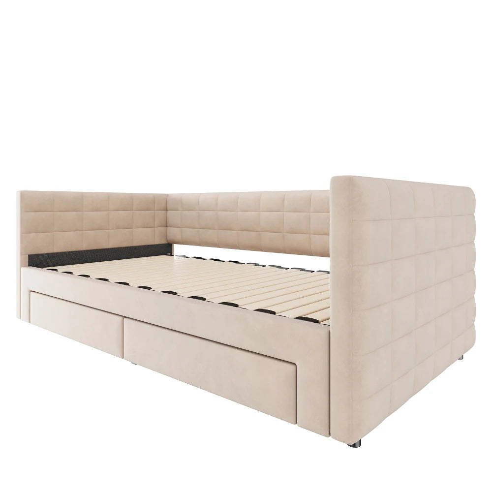 3-in-1 ausziehbares Schlafsofa 90 x 190 cm, Multifunktionsbett mit Schubladen, Einzel-/Doppelbett, Baumwolle und Leinen (Matratze nicht im Lieferumfang enthalten)