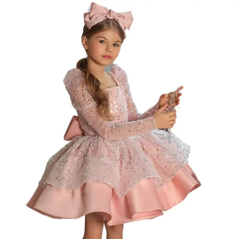 Mädchen Erstkommunion Kleid Kinder Festzug Ballkleid Mädchen Blume Hochzeit Pailletten Kleider für Kinder Klavier Leistung Vestidos.