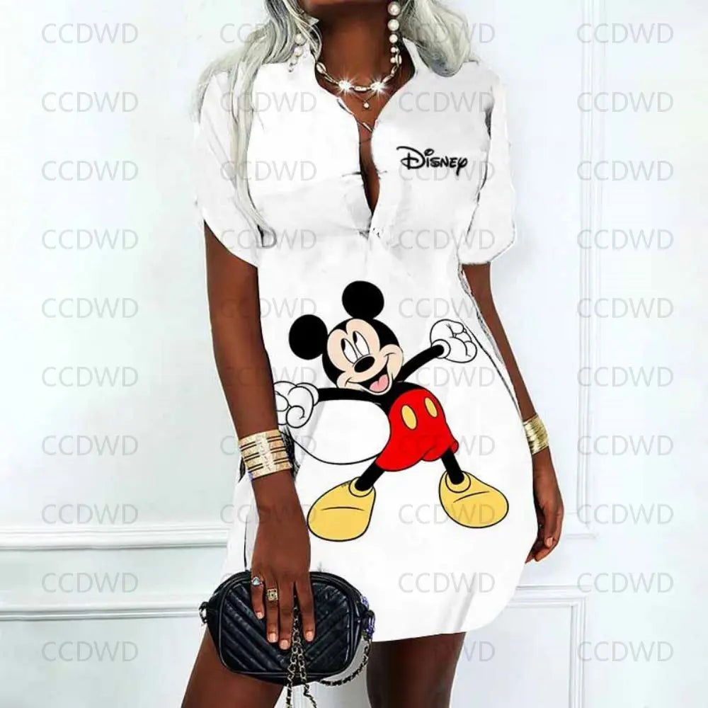 Disney Neu in figurbetontem Kleid, modisch, elegant, lässig, Damenkleider, Sommerkleider, Damen 2025, Angebot mit V-Ausschnitt, Poloshirts, Y2k Mickey.