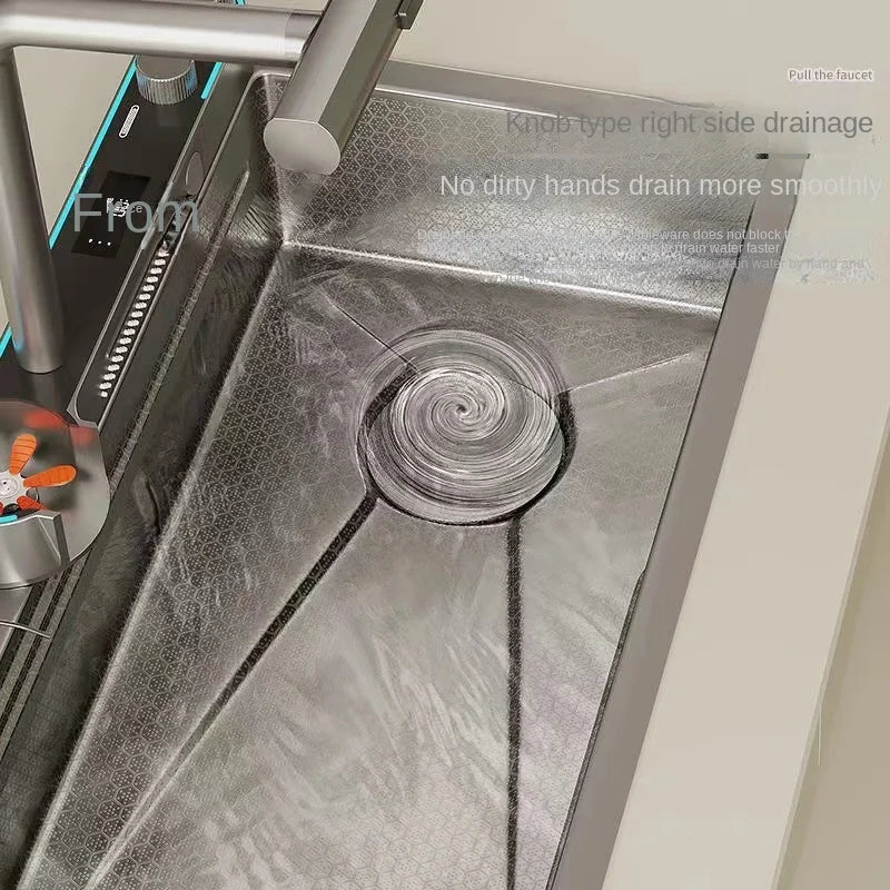 Digitalanzeige, Wasserfall, Einzelschlitz, Nano-Spüle aus Edelstahl 304, Geschirrspülen, Küche, multifunktionales Gemüsewaschbecken