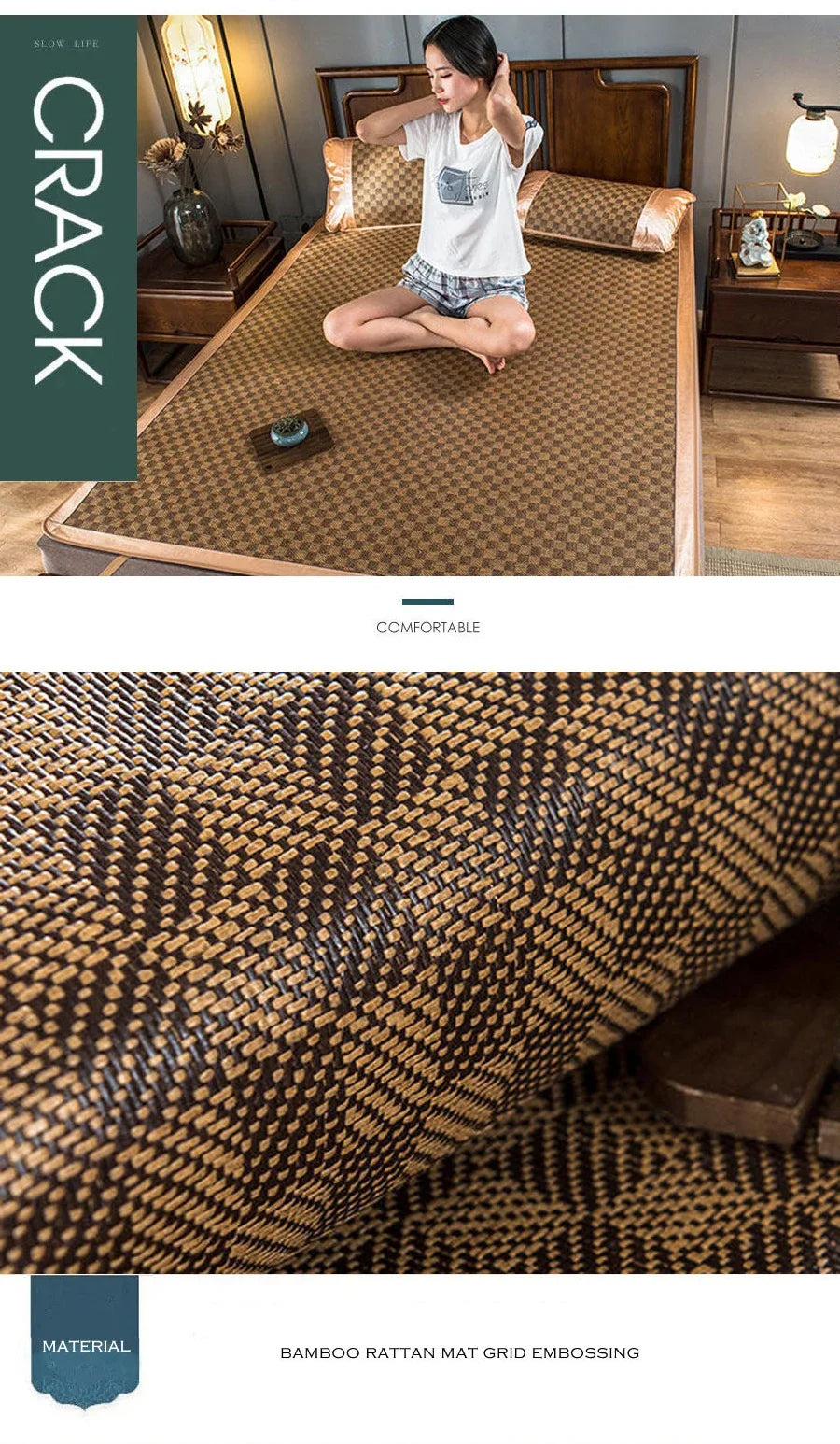 WASART Summer bamboo rattan mat adult children cool sleeping mat sheet 90/150/180cm portable foldable double bed protection pad.