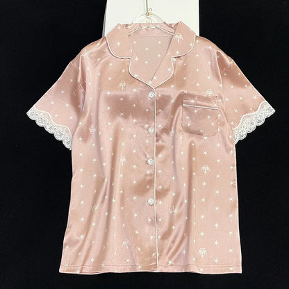 Frauen Neue Sommer Eis Seide Ins Sterne Floral Süße Pyjamas Mädchen Sommer Kurzarm Shorts Studentenwohnheim Homewear Anzug.