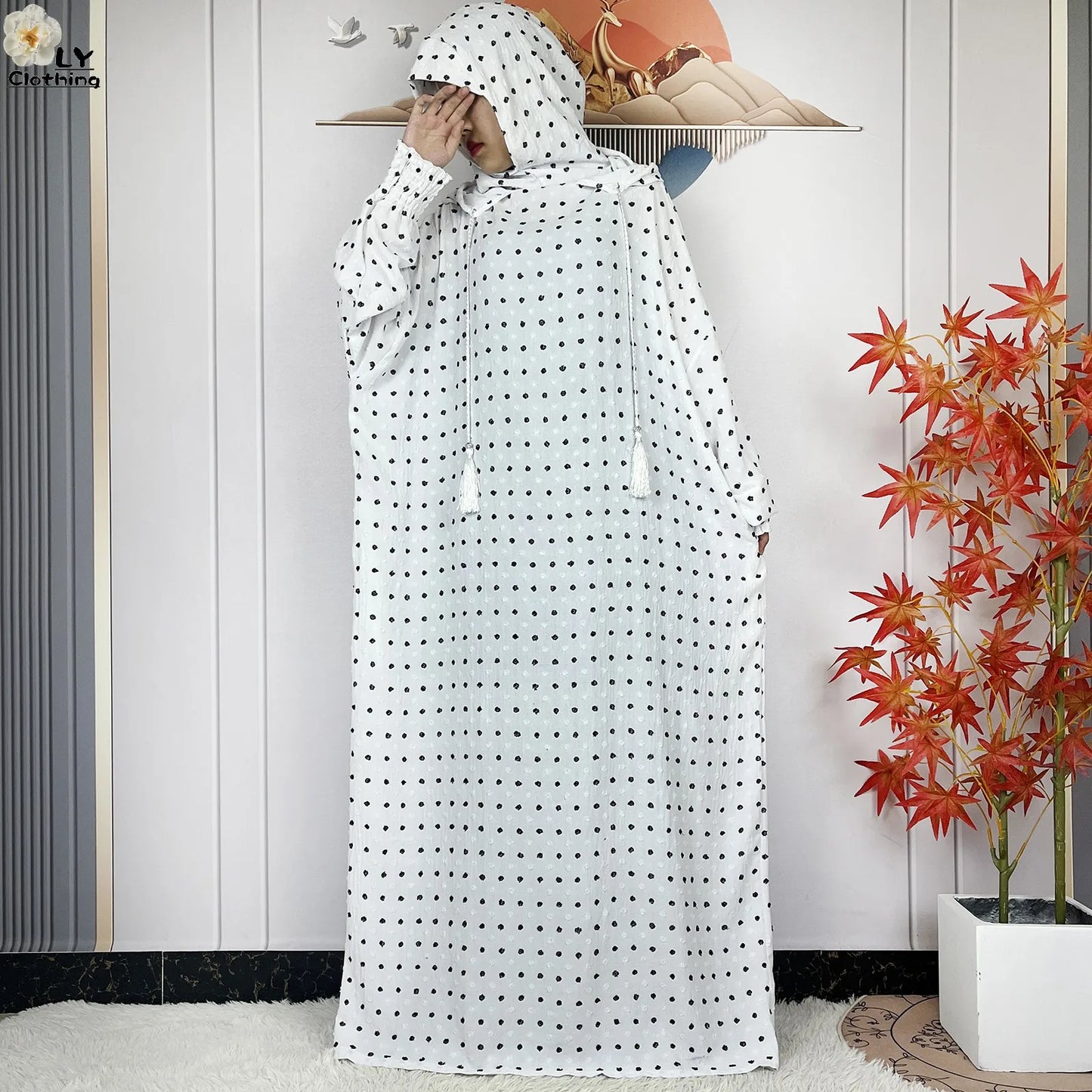 2024New Pure Cotton Ramadan Muslim Two-Hat Abaya Dubai Turkey Islam Prayer Clothes Loose Robe Islamic Women Traditional Clothing.