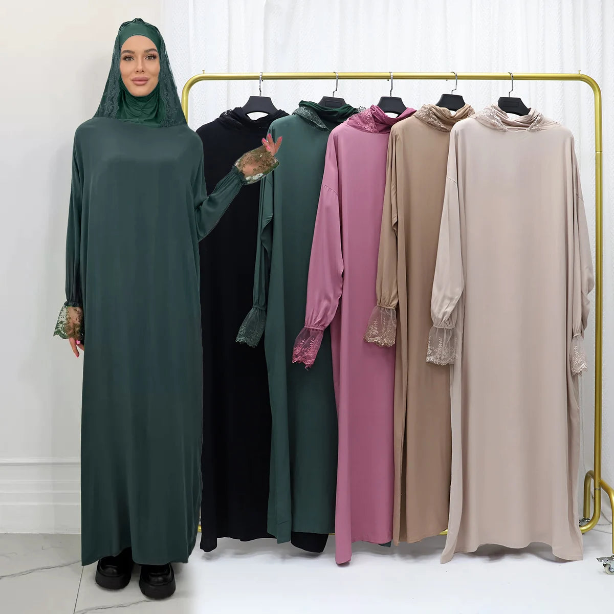2025 Latest Lace Hoodie Soft And Comfortable jilbab One Piece Long Robe Prayer Abaya Jilbab Nikab Abaya Muslim Dress for Women.