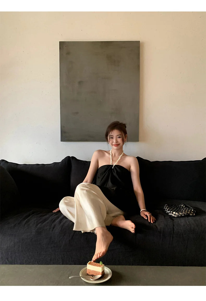 Satin Wide Leg Pants Long Floor Casual Pants Women's Summer.