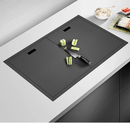 Nanometer Double Cover Hidden Kitchen Sink 304 Stainless Steel 3 Holes Handmade Single Large Size Kitchen Hidden Sinks