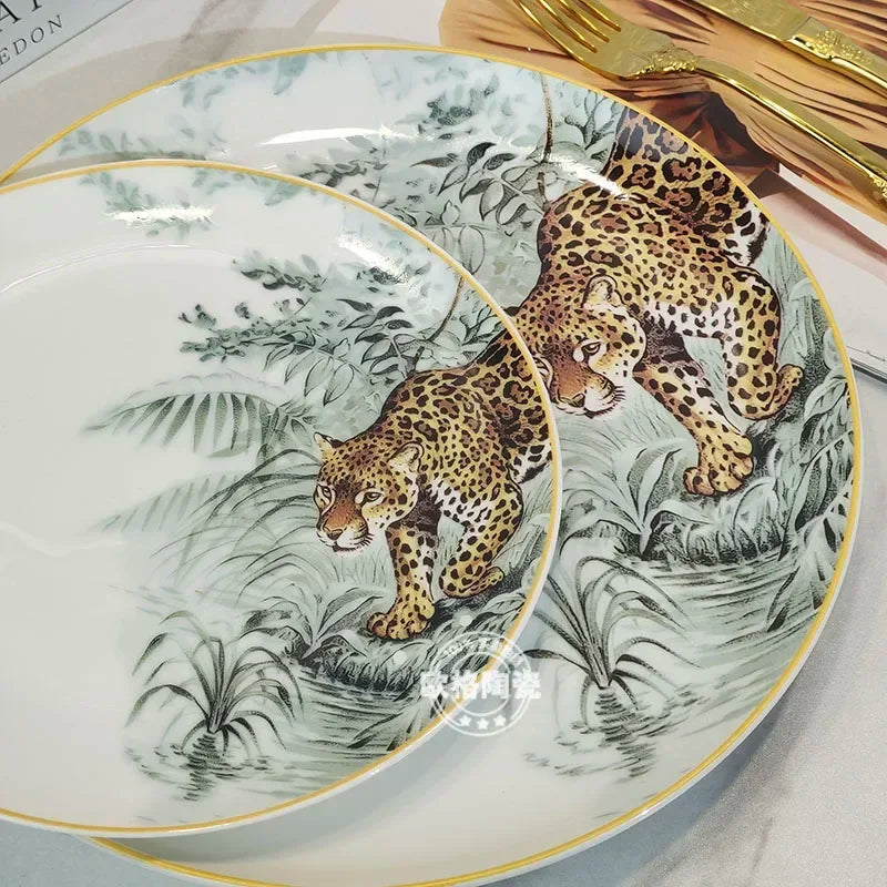 European ceramic western dinner plate, jungle set, steak plate, Coffee cup, afternoon , personalized gift set.