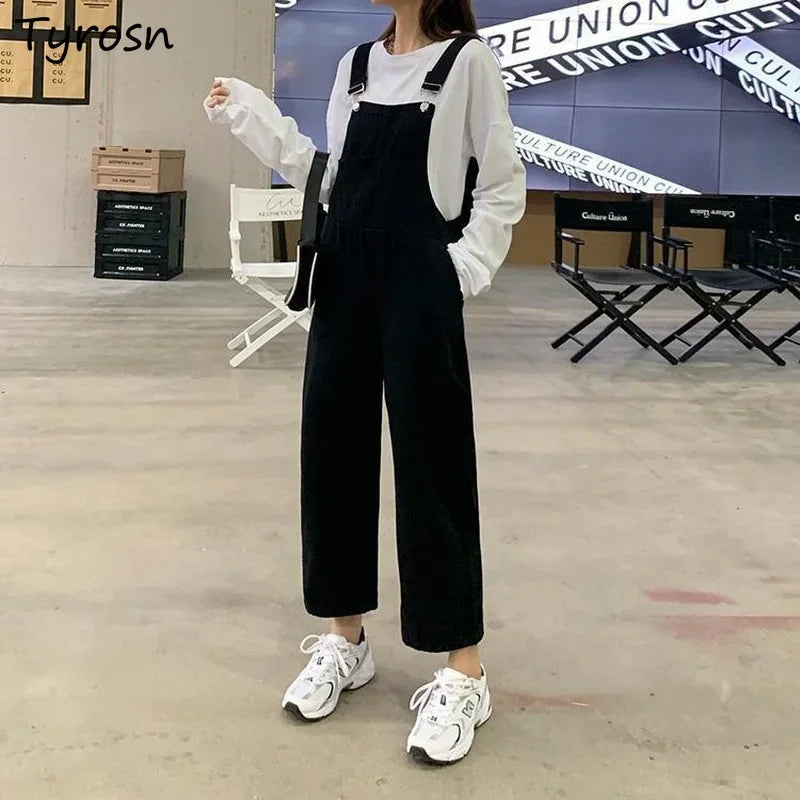 Jumpsuits Women Solid Retro Japanese Style Streetwear Denim Suspenders Trousers Harajuku Stylish Hip Hop Straight Overalls Teens.