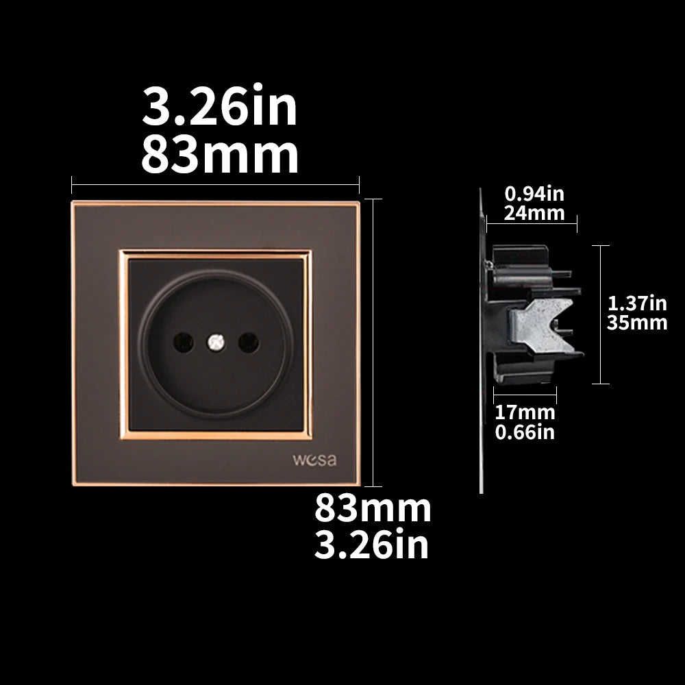 WESA EU-Standard-Spiegel-Acryl-Wandsteckdose, schwarze, flammhemmende Panel-Steckdose, 16 A, Steckdose, keine Standard-Erdung.