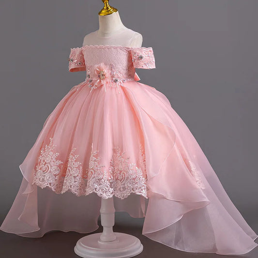 Luxus Perlen Kleider Für Kinder Spitze Schleppende Hochzeit Prinzessin Kleid Für Mädchen Geburtstag Prom Gala Leistung Lange Ballkleid
