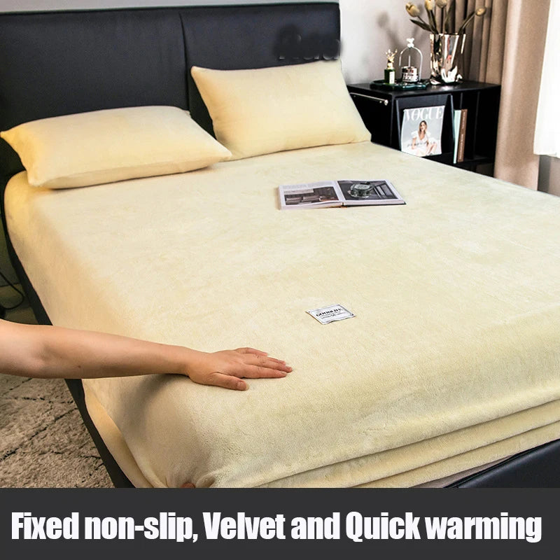 1pc Warm Winter Elastic Fitted Sheets Adjustable Flannel Velvet Mattress Cover Fluffy Fitted Bed Sheets for 200 Queen 180 size
