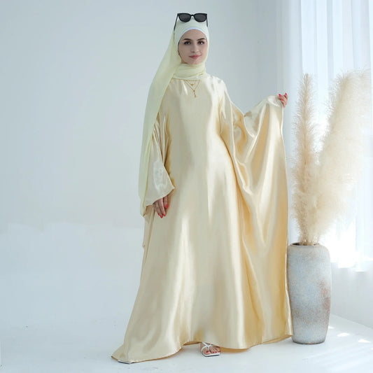 Batwing Butterfly Satin Abaya Dubai Luxury Muslim Kaftan Maxi Dress Abayas For Women Kebaya Robe Caftan Marocain Femme Vestidos.