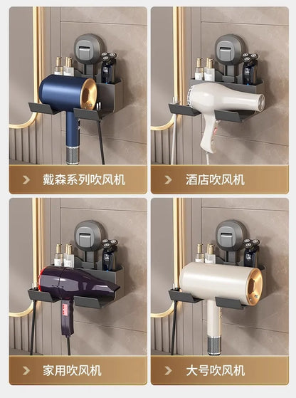 Halterung für Haartrockner, Aufbewahrungsregal mit Saugnapf, ohne Stanztoilette, Aufbewahrungsregal für das Badezimmer, Aufhänger für Haartrockner