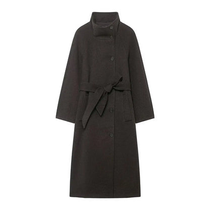 TFMLN Lange Mäntel für Damen mit Stehkragen, 2025, Winter, neuer Trenchcoat mit Gürtel, Vintage, einfache Oberbekleidung, elegante Mode, weiblich