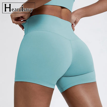 Hearuisavy Running Sports Shorts Women Buttock Lift Gym Leggings Women Cycling Slim Fit Workout Shorts High Waist Yoga Shorts.