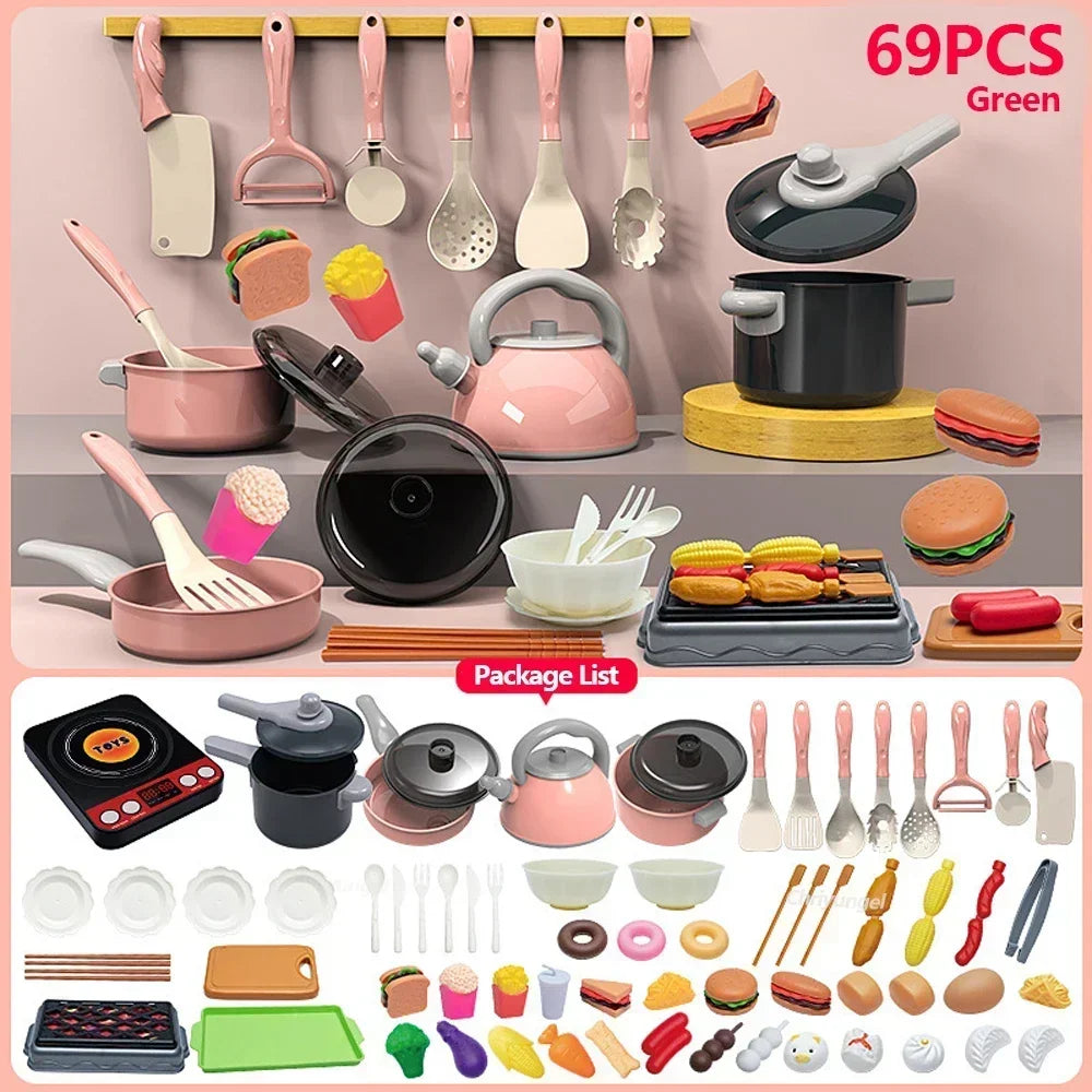 Kids Kitchen Toys Set 92/86/69/59PCS Play Kitchen Accessories Kit with Play Pots Pretend Food Cooking Toy Toddler Girls Boy Gift
