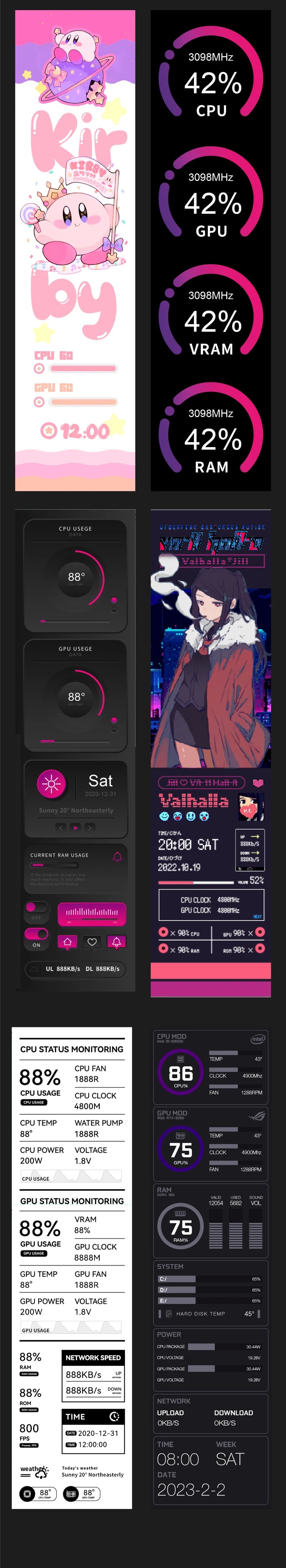 TURZX 8.8 Inch USB Secondary Screen Type-C Desktop Extended Display TF Card Play 1920*480 IPS LCD CPU RAM GPU Monitor NO AIDA64.