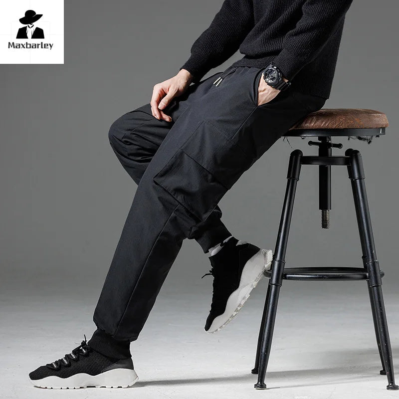 Winter Down Pants Men's Casual Waterproof Zipper Pocket Thick 90% Duck Down Cargo Pants Male Jogger Outdoor Warm Sports Pants.