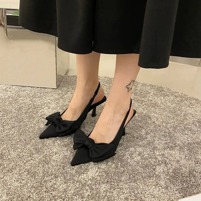 Women Shoes 2024 Spring New Butterfly Knot Women Slingbacks Heels Shoes Sexy Dress Thin Heel Pointed Toe Ladies High Heels Women.