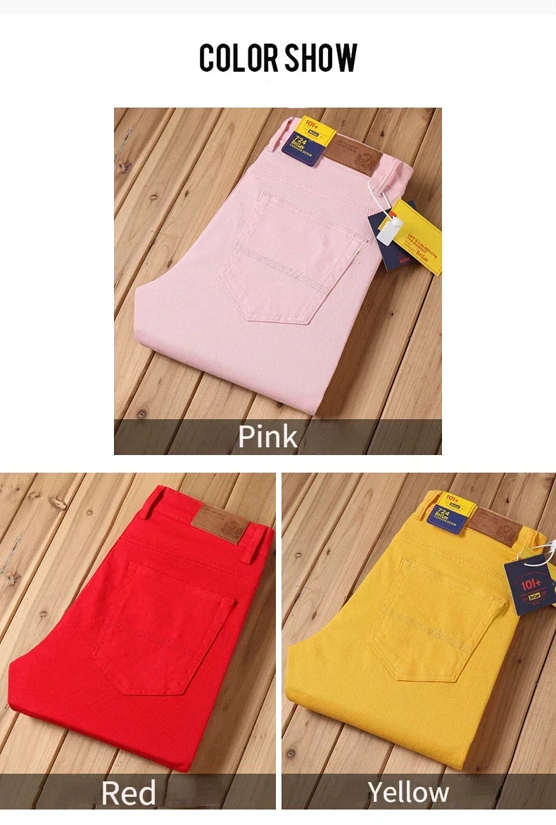 98% Cotton 4 Colors Stretchy Jeans Men's Mid-waist Straight Pencil Denim Trousers Brand Clothing Personality Fashion Male Pants.