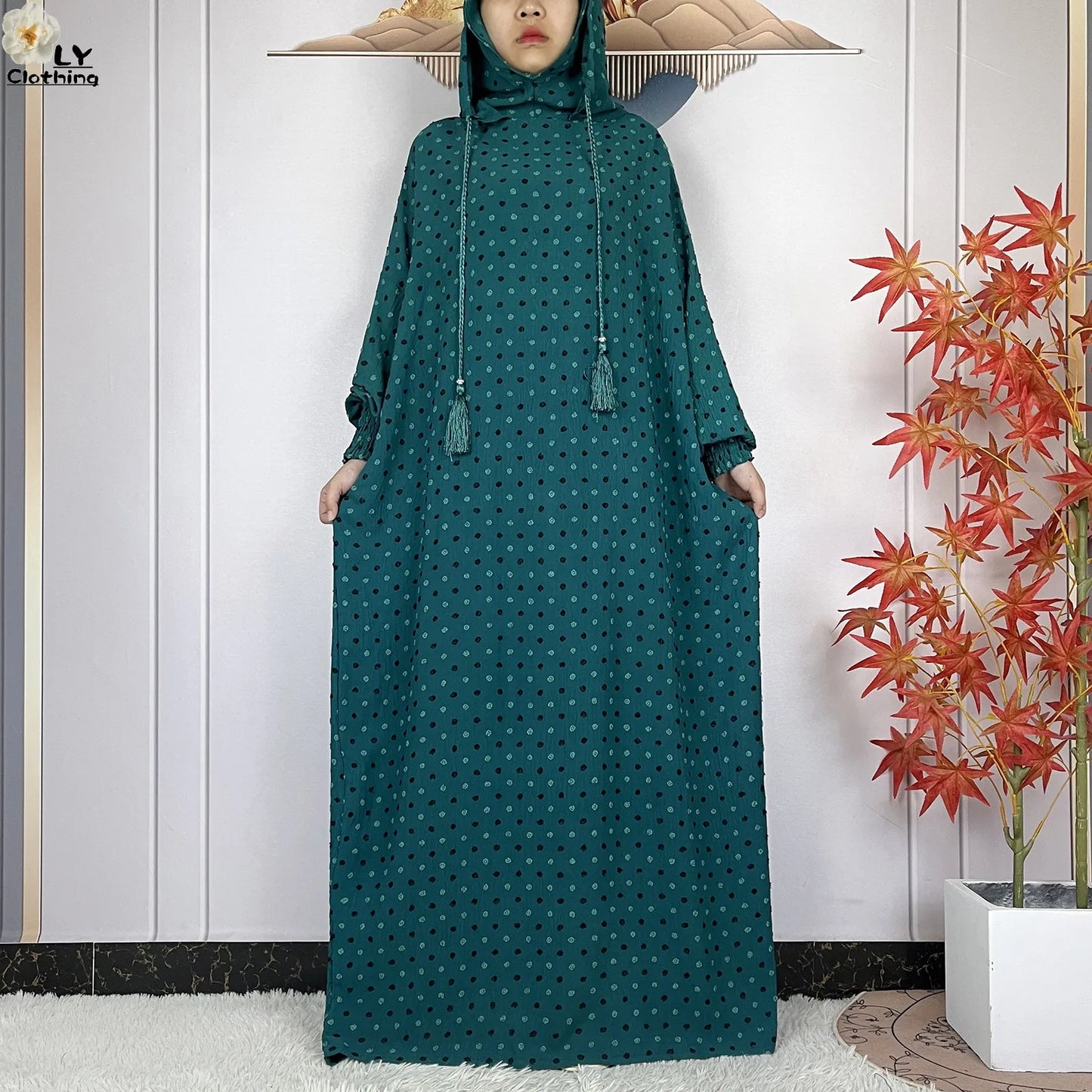 2024New Pure Cotton Ramadan Muslim Two-Hat Abaya Dubai Turkey Islam Prayer Clothes Loose Robe Islamic Women Traditional Clothing