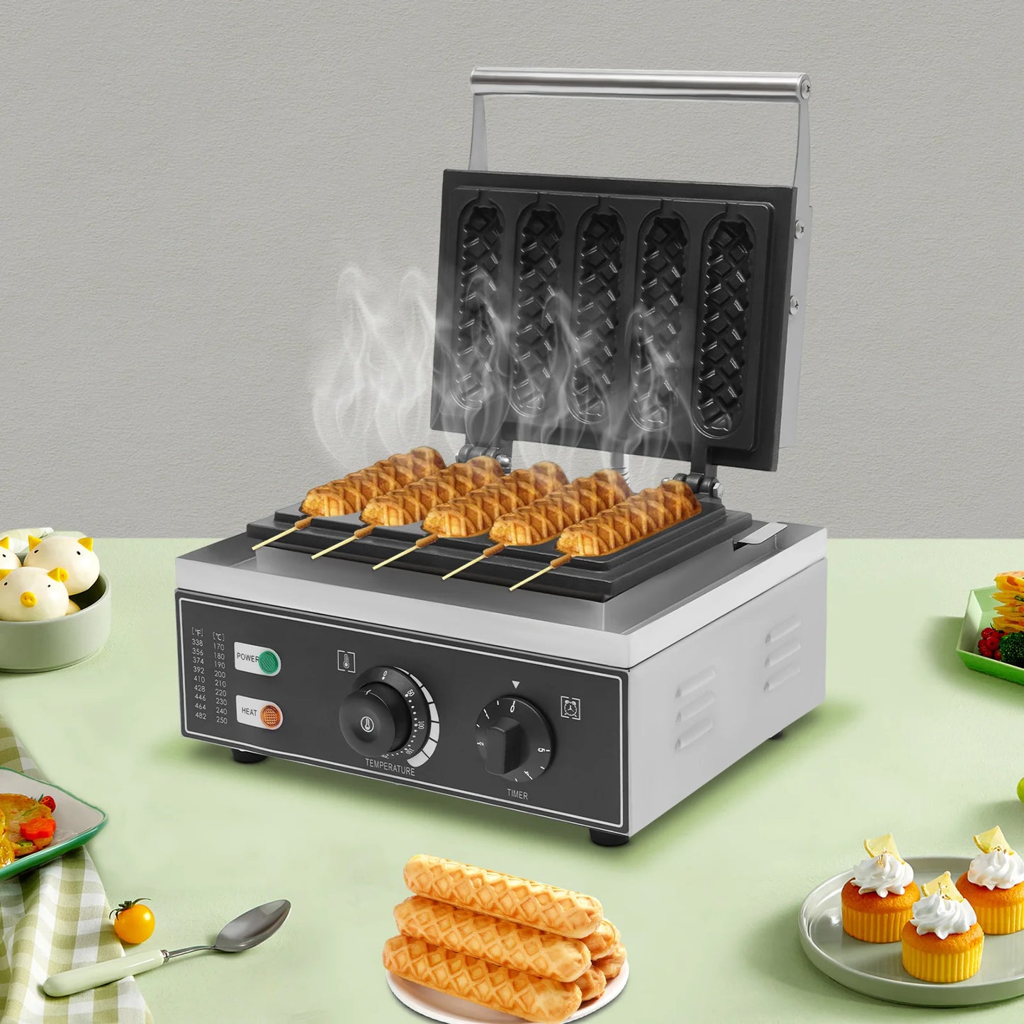 Five Compartments Waffle Stick Maker 1550W Home Corn Dog Waffle Maker with Indicator Lights Hot Dog Waffle Machine.