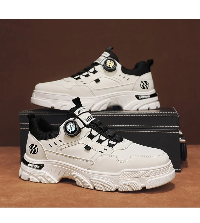 Men Sneakers Spring Autumn New High Top Men Casual Leathers Thick Soled Trendy Wear Resistant Short Boots Platform Sports Shoes