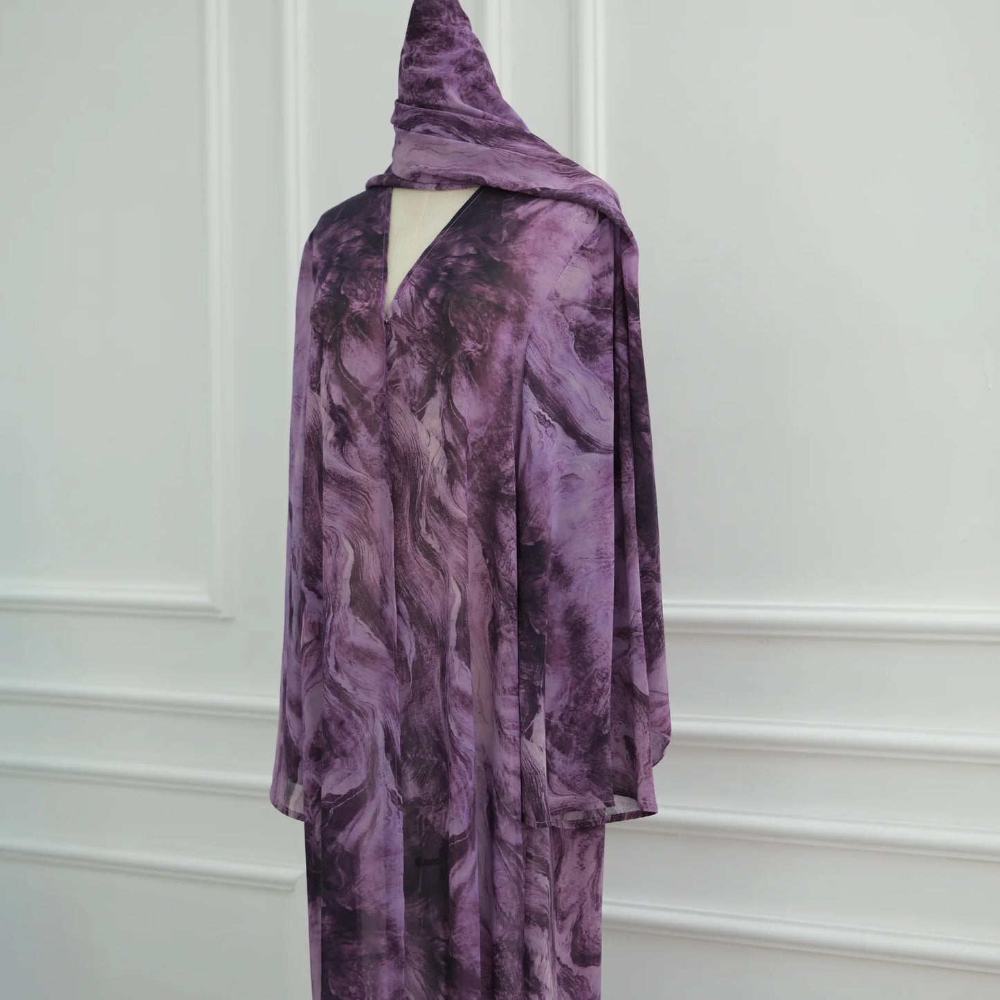 Uni Abaya Dubai 2025 Marble Print Hijab Abaya 2 Piece Set Chiffon Summer Modest Dresses Open Abaya Islamic Clothing.