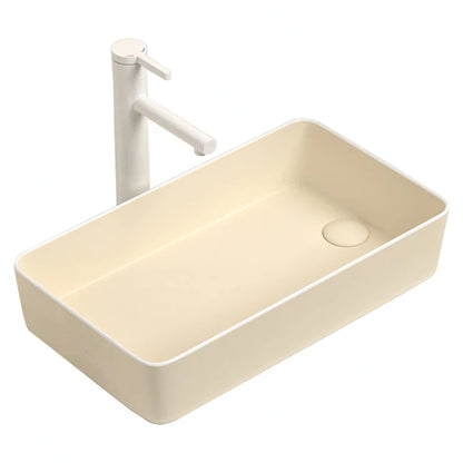 Rechteckiges Waschbecken aus Porzellan-Keramik für Badezimmer, modernes Waschbecken über der Theke mit Abflussset, Waschtischwaschbecken auf der Arbeitsplatte