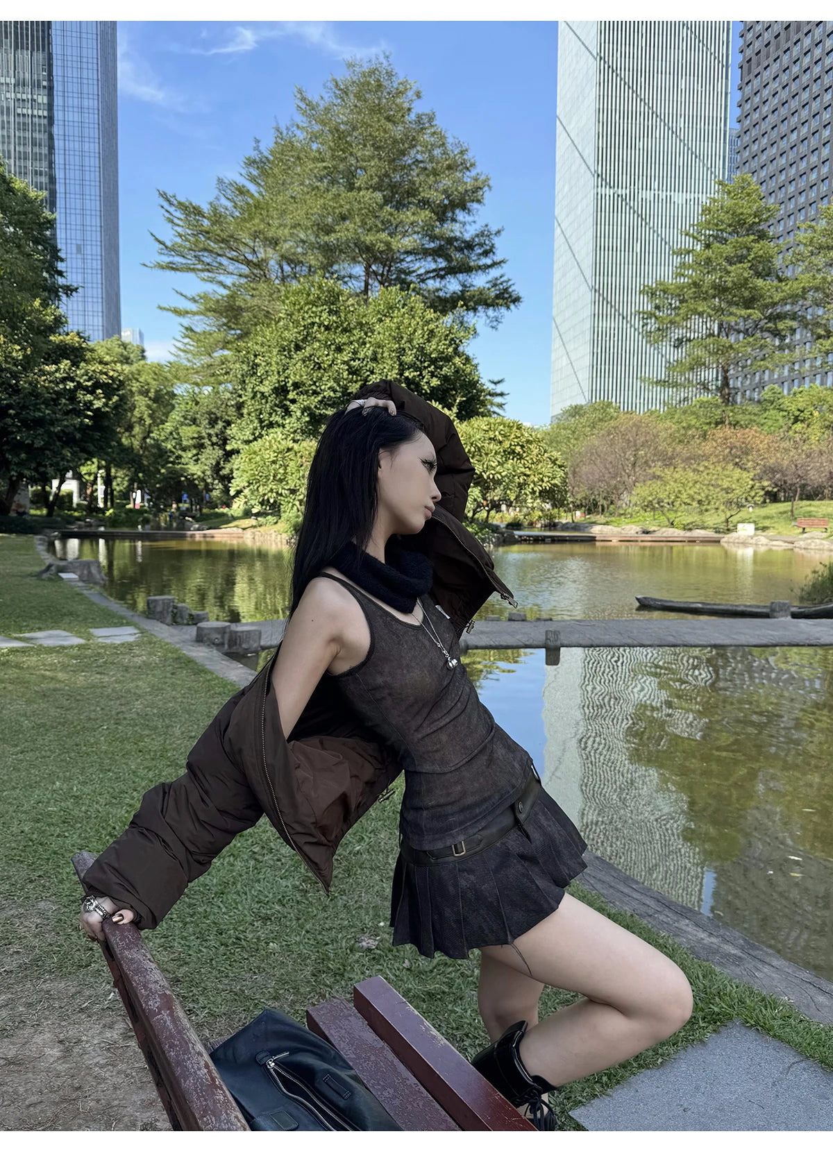 Lautaro Spring Summer Cool Washed Distressed Soft Pu Leather Mini Pleated Skirt Women High Waist Belt Luxury Designer Clothes.