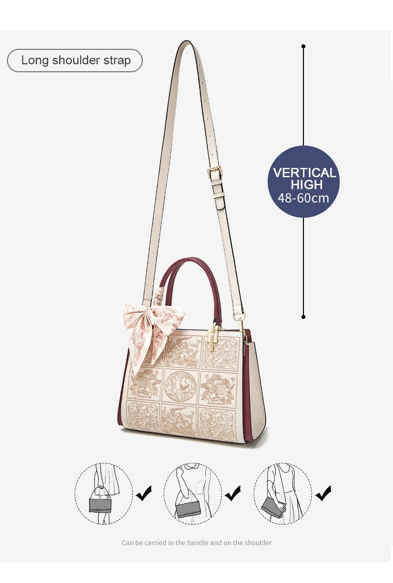 FOXER Split Leather 2025 Autumn Winter New Large Tote Handbag Women's Shoulder Bag Chinese Classic Embroidery Best Gift for Mom.