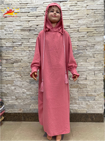 Eid Kids Cotton Prayer Garment Dress Muslim Girls Long Khimar Hijab Turkey Abaya Dresses Islamic Dress Full Cover Robe Ramadan.