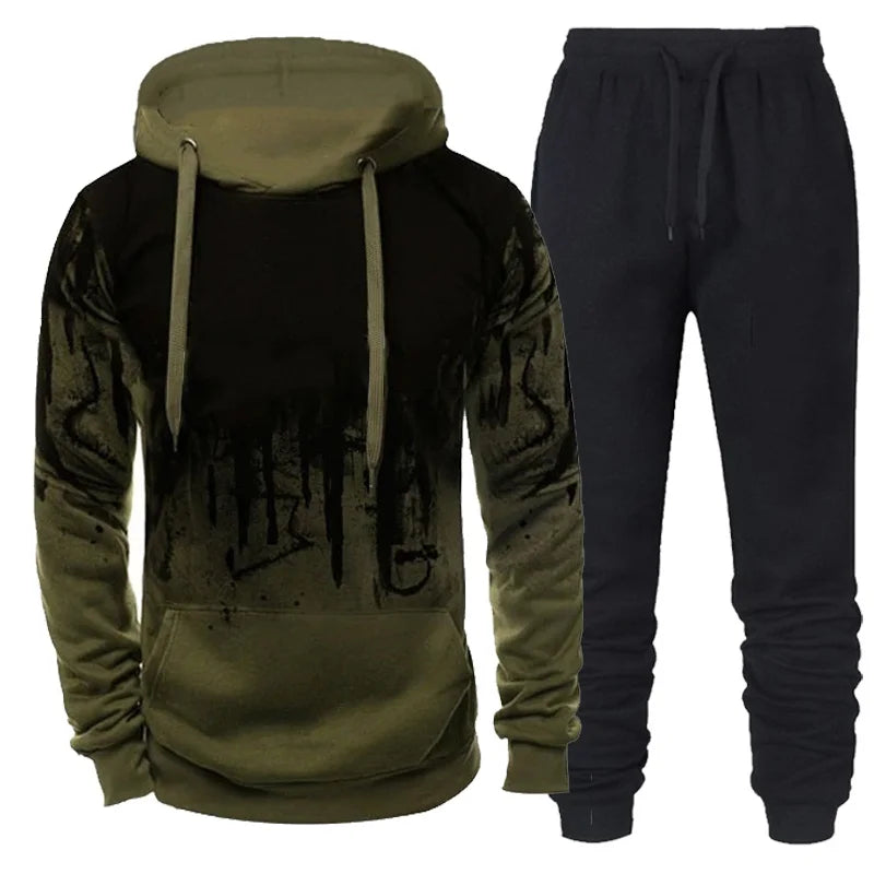 Autumn Winter Trending Tracksuits Men Camouflage Hoodie + Pant 2 Piece Set Sports Wear 3d Ink Jogging Suits.