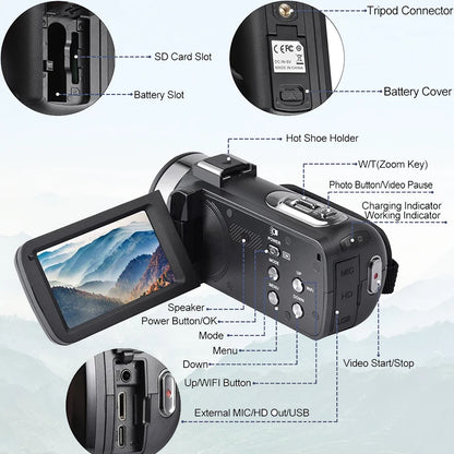 8K Digital Photography Camera 48MP Handheld DV 18X igital Zoom Camera Recorder 3'' LCD Touch Screen Portable Recording Camcorder.