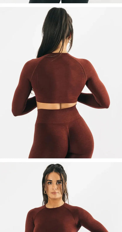 Plus Size Seamless High-Waisted Yoga Suit Long Sleeve Quick Dry Fitness Apparel Women's Promoting Legs Slimming Sportswear.