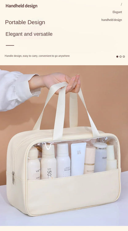 Waterproof Cosmetic Bag Portable Portable Cosmetic Storage Bag Large Capacity Pu Transparent Wash Bag Travel Storage Bag.