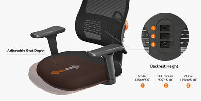 NEWTRAL MAGICH003 Ergonomischer Bürostuhl, automatisch ausgestellte Rückenlehne, adaptive Unterrückenstütze, Sitztiefe mit verstellbarer Kopfstütze