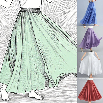 Boho Cotton Linen Beach Long Skirt Women Vintage Casual Solid A-line High Waist Dance Floor-Length Maxi Skirt Spring Summer New.